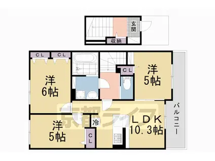 近鉄京都線 興戸駅 徒歩10分 2階建 築4年(3LDK/2階)の間取り写真