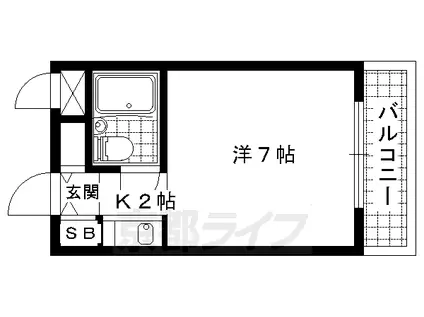 東海道本線 山科駅 徒歩9分 3階建 築37年(1K/1階)の間取り写真