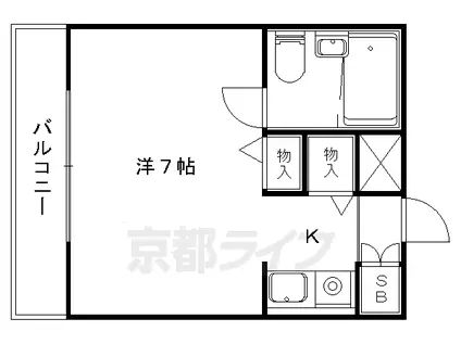 東海道本線 山科駅 徒歩9分 3階建 築37年(1K/1階)の間取り写真