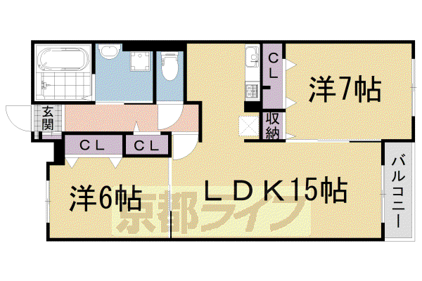 近鉄京都線 近鉄宮津駅 徒歩6分 3階建 築4年(2LDK/3階)の間取り写真