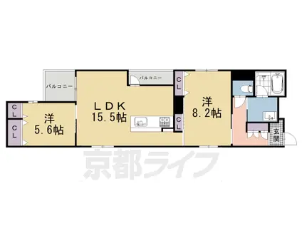 京都市烏丸線 四条駅(京都市営) 徒歩11分 4階建 築1年(2LDK/2階)の間取り写真
