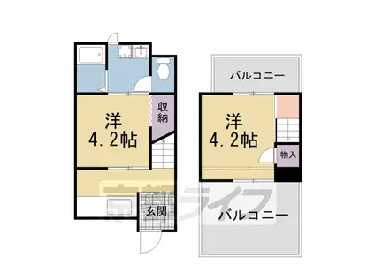 近鉄京都線 小倉駅(京都) 徒歩10分 2階建 築53年(2K)の間取り写真