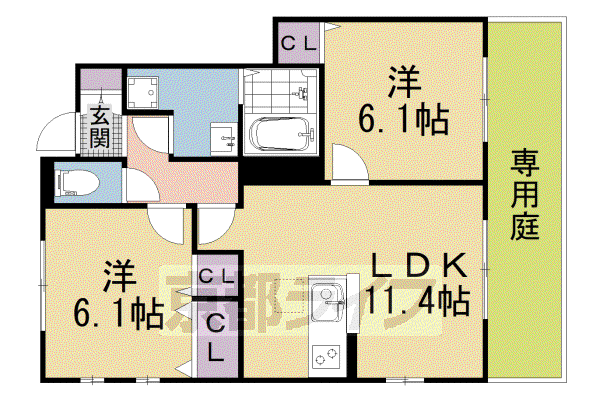 叡山電鉄 茶山・京都芸術大学駅 徒歩17分 2階建 築2年(2LDK/1階)の間取り写真
