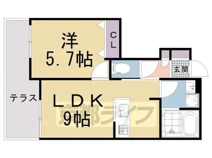 京都市東西線 西大路御池駅 徒歩7分 2階建 築4年(1LDK/1階)の間取り写真