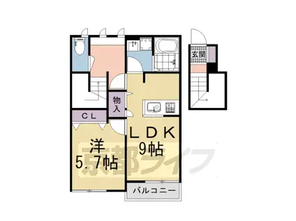 カーサ紙屋川(1LDK/2階)の間取り写真