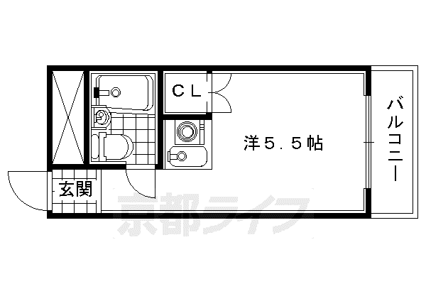 近鉄京都線 小倉駅(京都) 徒歩8分 4階建 築39年(1K/2階)の間取り写真