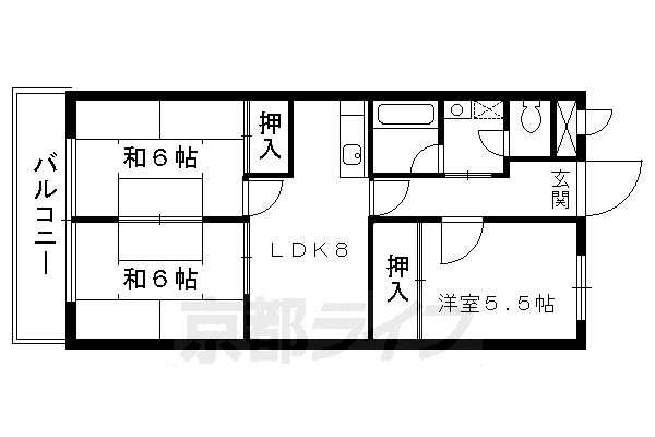 京阪電気鉄道宇治線 三室戸駅 徒歩5分 3階建 築35年(3LDK/2階)の間取り写真