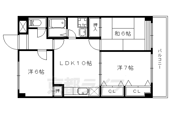 京都市東西線 石田駅(京都市営) 徒歩11分 4階建 築33年(3LDK/3階)の間取り写真