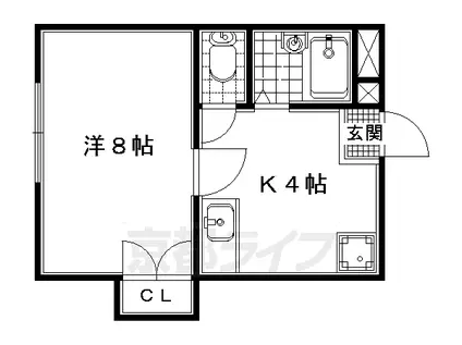 近鉄京都線 向島駅 徒歩15分 3階建 築33年(1K/2階)の間取り写真