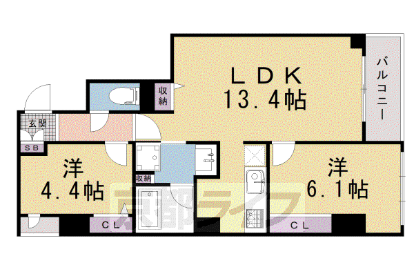 MARE京都一条(2LDK/3階)の間取り写真