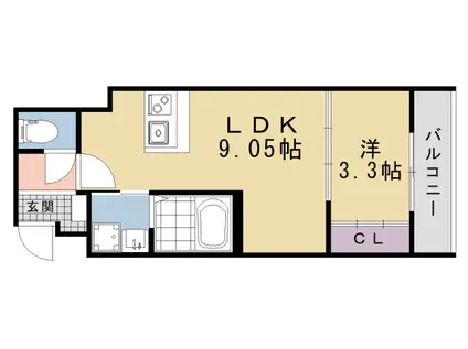 京都市烏丸線 北大路駅 徒歩28分 4階建 築1年(1LDK/2階)の間取り写真