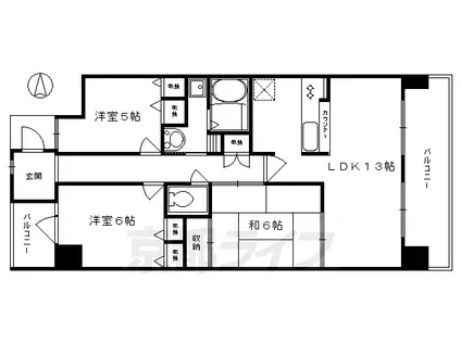京阪電気鉄道京阪線 墨染駅 徒歩5分 7階建 築27年(3LDK/2階)の間取り写真