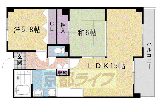 阪急電鉄京都線 西京極駅 徒歩10分 6階建 築35年(2LDK/5階)の間取り写真