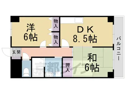 東海道本線 桂川駅(京都) 徒歩7分 6階建 築29年(2LDK/1階)の間取り写真
