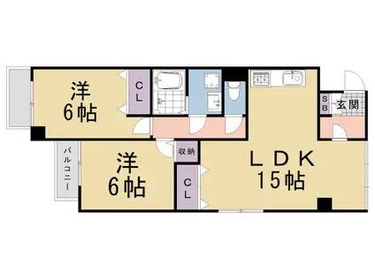 阪急電鉄嵐山線 上桂駅 徒歩9分 3階建 築35年(2LDK/2階)の間取り写真