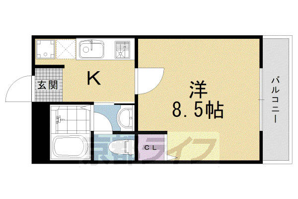 阪急電鉄京都線 西院駅(阪急) 徒歩8分 4階建 築20年(1K/4階)の間取り写真