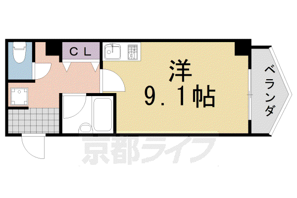 阪急電鉄京都線 桂駅 徒歩8分 2階建 築30年(ワンルーム/1階)の間取り写真