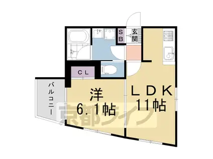 京都市烏丸線 北大路駅 徒歩19分 4階建 築4年(1LDK/2階)の間取り写真
