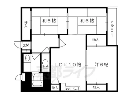 東海道本線 西大路駅 徒歩12分 6階建 築32年(3LDK/5階)の間取り写真