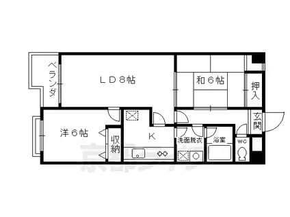 山陰本線 花園駅(京都) 徒歩7分 7階建 築34年(2LDK/6階)の間取り写真