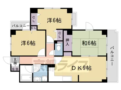 山陰本線 花園駅(京都) 徒歩7分 7階建 築34年(3LDK/6階)の間取り写真