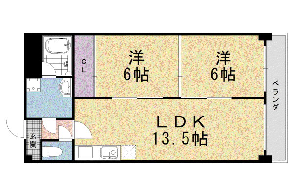 阪急電鉄京都線 西京極駅 徒歩4分 6階建 築46年(2LDK/3階)の間取り写真