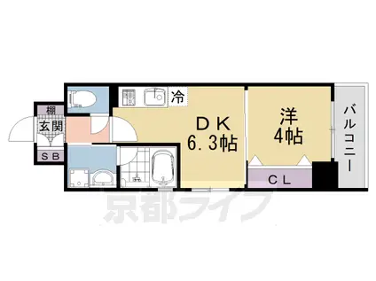 山陰本線 円町駅 徒歩2分 7階建 新築(1DK/2階)の間取り写真