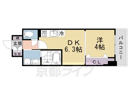 山陰本線 円町駅 徒歩2分 7階建 新築(1DK/4階)の間取り写真