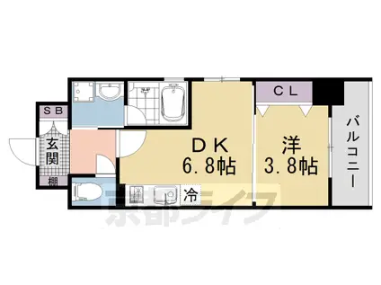 山陰本線 円町駅 徒歩2分 7階建 新築(1DK/6階)の間取り写真