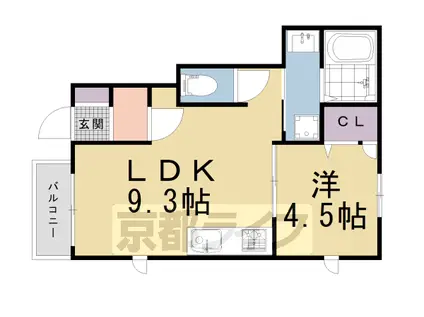 京都市烏丸線 北大路駅 徒歩18分 2階建 築4年(1LDK/1階)の間取り写真