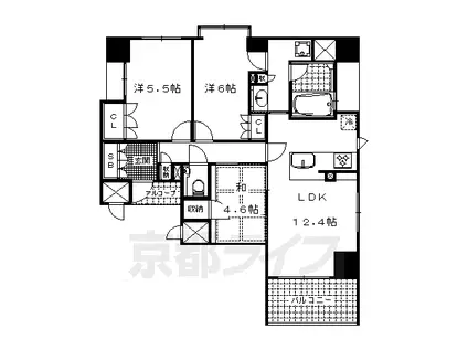 京都市烏丸線 烏丸御池駅 徒歩4分 11階建 築12年(3LDK/11階)の間取り写真
