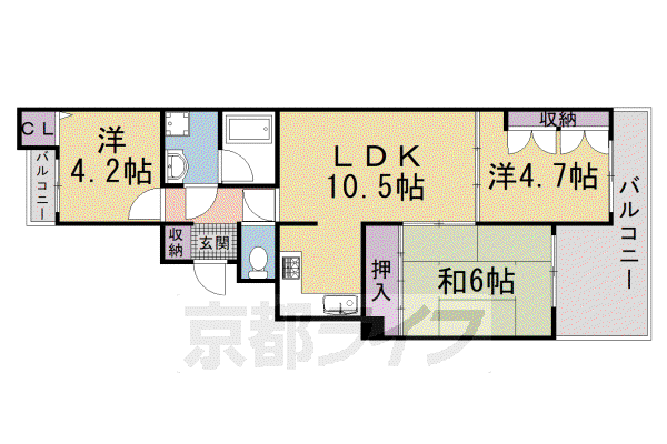 山陰本線 花園駅(京都) 徒歩8分 4階建 築39年(3LDK/3階)の間取り写真