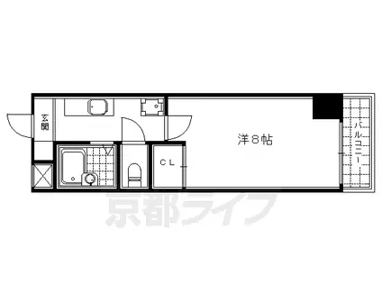 京都市東西線 二条城前駅 徒歩8分 7階建 築29年(1K/2階)の間取り写真