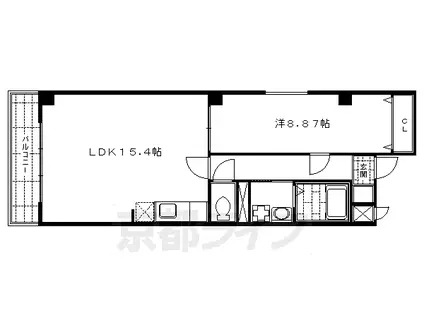 京都市烏丸線 烏丸御池駅 徒歩9分 5階建 築19年(1LDK/5階)の間取り写真