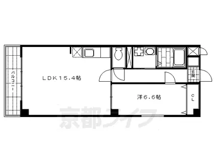 京都市烏丸線 烏丸御池駅 徒歩9分 5階建 築19年(1LDK/2階)の間取り写真