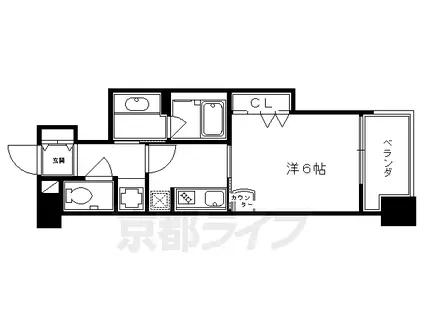 京都市烏丸線 烏丸御池駅 徒歩7分 8階建 築22年(1K/6階)の間取り写真