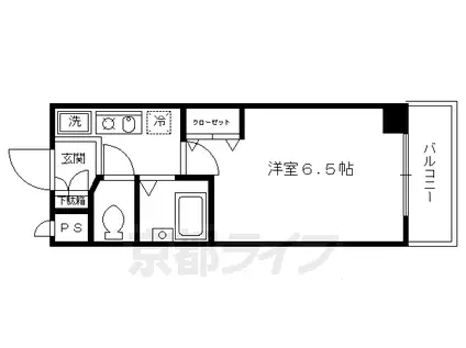 京都市烏丸線 烏丸御池駅 徒歩3分 10階建 築26年(1K/6階)の間取り写真