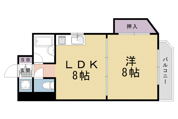 阪急電鉄京都線 西院駅(阪急) 徒歩2分 4階建 築37年(1LDK/3階)の間取り写真