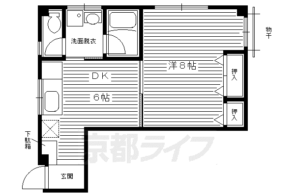 山陰本線 丹波口駅 徒歩8分 3階建 築30年(1DK/2階)の間取り写真