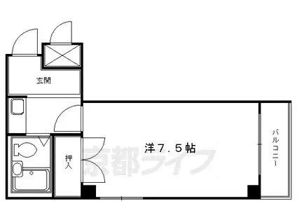 京都市東西線 二条城前駅 徒歩1分 5階建 築40年(1K/4階)の間取り写真
