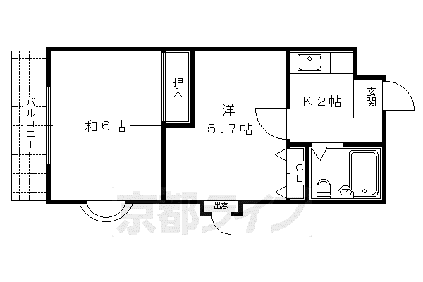 山陰本線 太秦駅(ＪＲ) 徒歩7分 4階建 築39年(2K/3階)の間取り写真