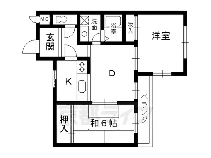 山陰本線 太秦駅(ＪＲ) 徒歩8分 3階建 築34年(2DK/3階)の間取り写真