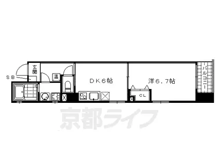 京都市烏丸線 烏丸御池駅 徒歩6分 4階建 築16年(1DK/3階)の間取り写真