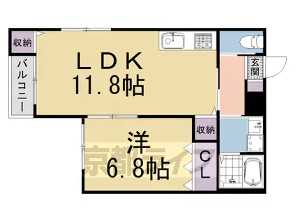 叡山電鉄 元田中駅 徒歩19分 2階建 築1年(1LDK/1階)の間取り写真