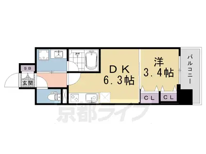 山陰本線 丹波口駅 徒歩5分 11階建 新築(1DK/9階)の間取り写真