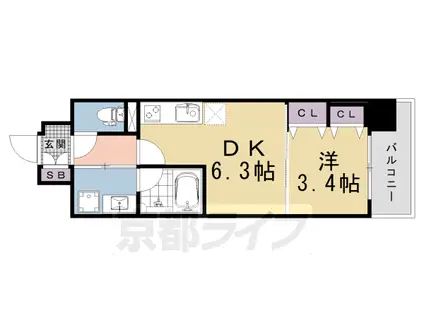 山陰本線 丹波口駅 徒歩5分 11階建 新築(1DK/9階)の間取り写真