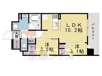 山陰本線 丹波口駅 徒歩5分 11階建 新築(2LDK/6階)の間取り写真