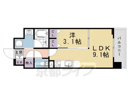 山陰本線 丹波口駅 徒歩5分 11階建 新築(1LDK/10階)の間取り写真