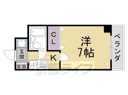 京都市東西線 西大路御池駅 徒歩6分 5階建 築37年(1K/5階)の間取り写真