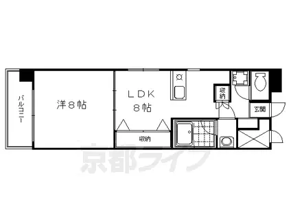 京都市烏丸線 烏丸御池駅 徒歩2分 11階建 築36年(1LDK/8階)の間取り写真